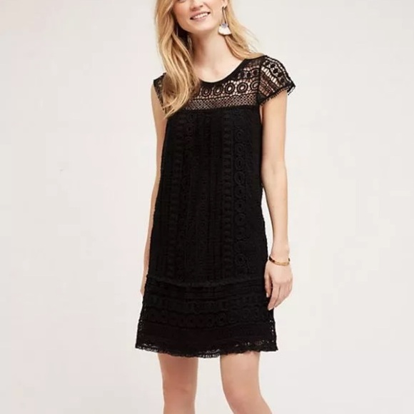 Anthropologie Maeve Ruby Black Crochet Elegant Black Mini Dress Size S Small - Picture 2 of 11